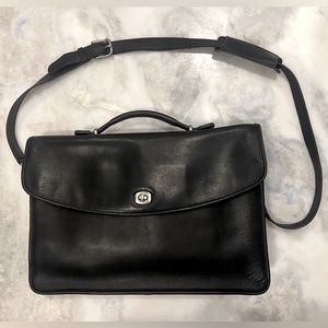 VINTAGE Coach Black Leather Lexington Briefcase Laptop Bag, Brshd Silver/Nickel